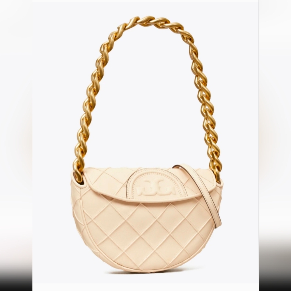 NWT TORY BURCH FLEMING Soft MINI CRESCENT Bag in New Cream-$498